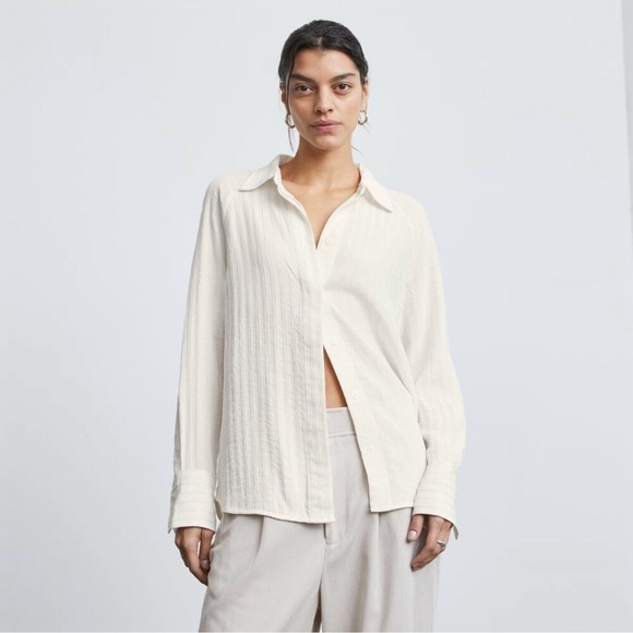 Everlane Tops - EVERLANE the City Stripes Cream Blush Button-Up Blouse shirt NWOT